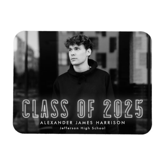 2025年モダン写真卒業のホワイトネオンクラス マグネット (横)