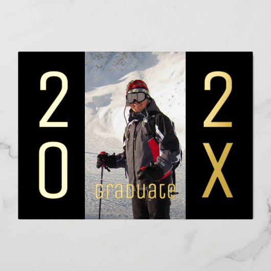 2025年モダン写真卒業パーティー金ゴールド 箔招待状 (正面)