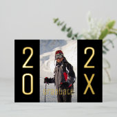 2025年モダン写真卒業パーティー金ゴールド 箔招待状 (立ち正面)