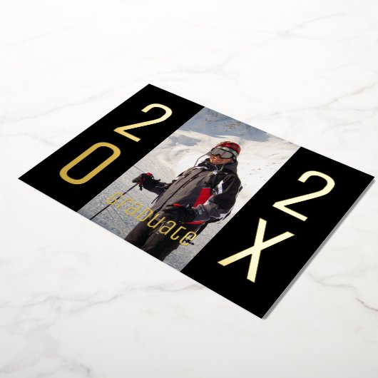 2025年モダン写真卒業パーティー金ゴールド 箔招待状 (回転した状態)