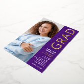 2025年モダン写真卒業パープル金ゴールド実在 箔招待状 (回転した状態)