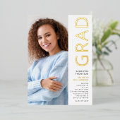 2025年モダン写真卒業ホワイト金ゴールド実在 箔招待状 (立ち正面)