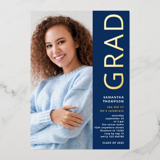 2025年モダン写真卒業海軍金ゴールド実在 箔招待状 (正面)