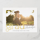 2025年モダン卒業のブラックと金ゴールドクラス 箔招待状 (正面)