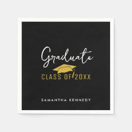 2025年モダン卒業キャップのブラック&金ゴールドクラス スタンダードカクテルナプキン