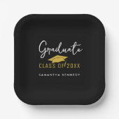 2025年モダン卒業キャップのブラック&金ゴールドクラス ペーパープレート (正面)