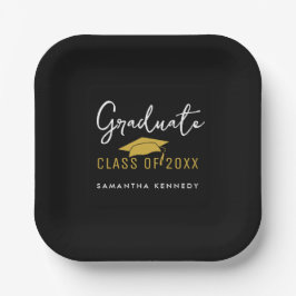 2025年モダン卒業キャップのブラック&金ゴールドクラス ペーパープレート