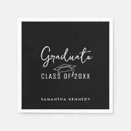 2025年モダン卒業キャップの白黒クラス スタンダードカクテルナプキン