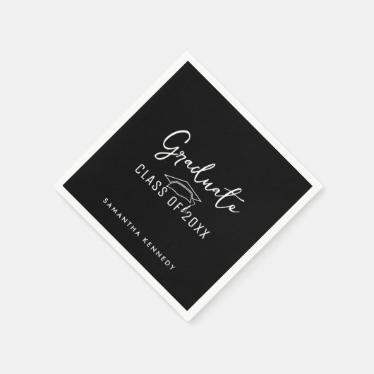 2025年モダン卒業キャップの白黒クラス スタンダードカクテルナプキン (角)