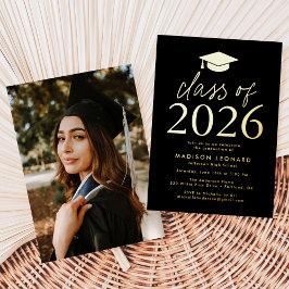 2025年モダン卒業パーティーのブラッククラス 箔招待状