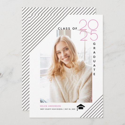 2025年モダン卒業ピンク写真クラス 案内状 (正面/裏面)
