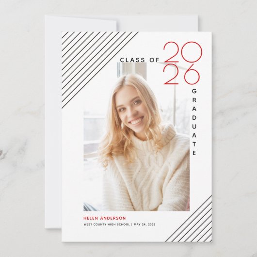 2025年モダン卒業ブラック赤写真クラス 案内状 (正面)