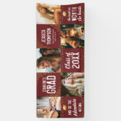 2025年モダン卒業ブルゴーニュ&金ゴールドフォトバナー 横断幕 (縦)