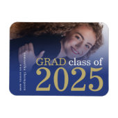 2025年モダン卒業2枚の写真ブルー金ゴールド マグネット (横)