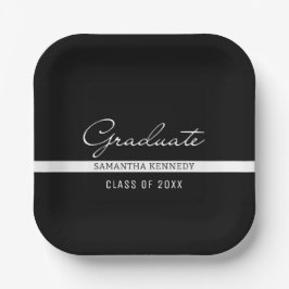 2025年モダン白黒卒業 ペーパープレート