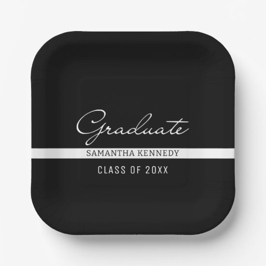 2025年モダン白黒卒業 ペーパープレート (正面)