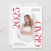 2025年モダン赤写真卒業パーティーのクラス 招待状 (正面)