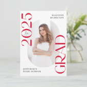 2025年モダン赤写真卒業パーティーのクラス 招待状 (スタンド正面)