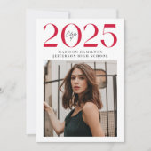 2025年モダン赤写真卒業パーティーのクラス 招待状 (正面)
