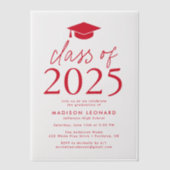 2025年モダン赤卒業パーティーのクラス ベラム紙招待状 (正面)