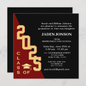 2025年モダン赤黒卒業パーティーのクラス 招待状 (正面/裏面)