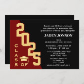 2025年モダン金赤卒業パーティーのクラス 招待状 (正面/裏面)