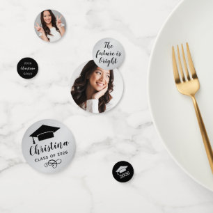 2025年モダン銀カスタム写真卒業パーティー コンフェッティ