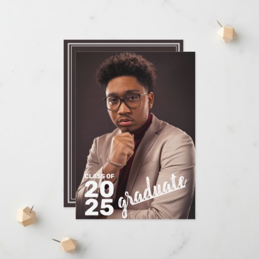 2025年モダン高校の卒業写真のクラス 案内状 (正面/裏面インサイチュ)