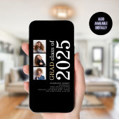 2025年モダン黒はっきりした卒業3枚 招待状