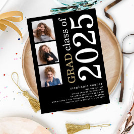 2025年モダン黒はっきりした卒業3枚 招待状