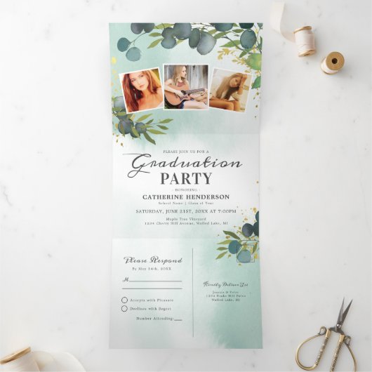 2025年ユーカリ卒業パーティーのクラス 三つ折り招待状 (内部)