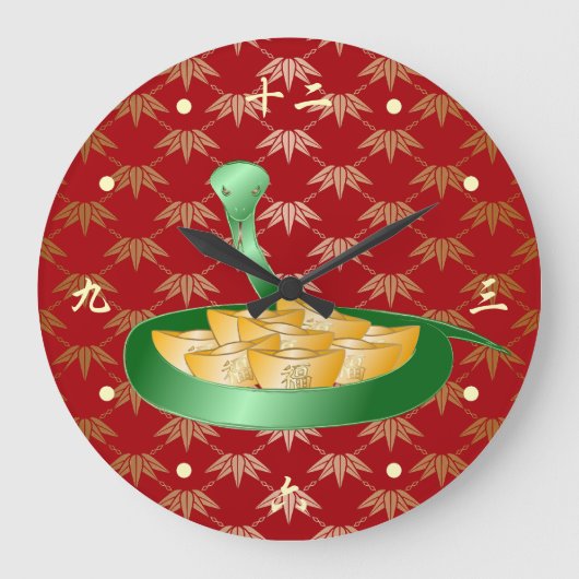 2025年中国のの新年おめでとう金 ラージ壁時計 (正面)