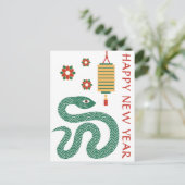 2025年中国の旧正月ハッピーグリーンスネーク シーズンポストカード (スタンド正面)