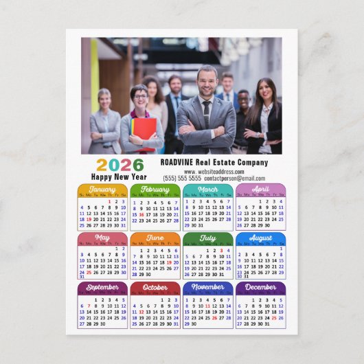 2025年企業の写真カカラフルレンダー米国の祝日 シーズンポストカード (正面)