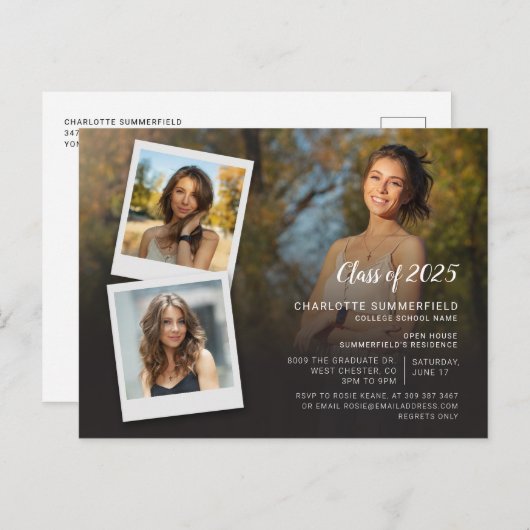 2025年写真コラージュ卒業パーティー インビテーションポストカード (正面/裏面)