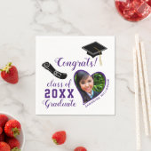 2025年写真卒業の白と紫のクラス スタンダードカクテルナプキン (インサイチュ)