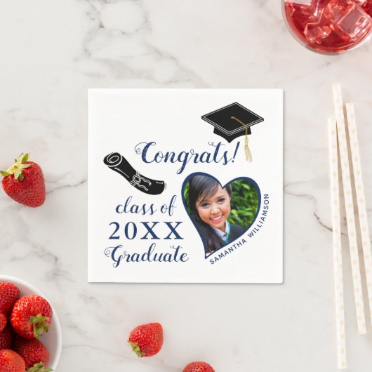 2025年写真卒業の白と青のクラス スタンダードカクテルナプキン (インサイチュ)