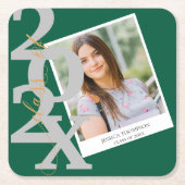 2025年写真卒業パーティーのグリーンかわいいクラス スクエアペーパーコースター (正面)