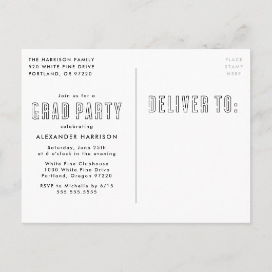 2025年写真卒業パーティーのパープルネオンクラス インビテーションポストカード (裏面)