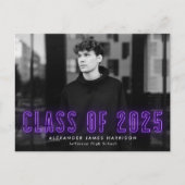 2025年写真卒業パーティーのパープルネオンクラス インビテーションポストカード (正面)