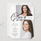 2025年写真卒業パーティーの白黒クラス 招待状 (正面)