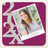 2025年写真卒業パーティーの赤かわいいクラス スクエアペーパーコースター (正面)