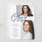 2025年写真卒業パーティーの青と白のクラス 招待状 (正面)