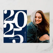 2025年写真卒業パーティー海軍シルバー 箔招待状 (正面)