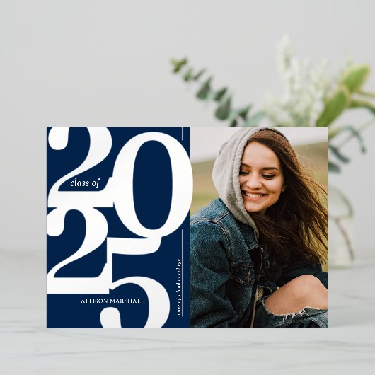 2025年写真卒業パーティー海軍シルバー 箔招待状 (立ち正面)