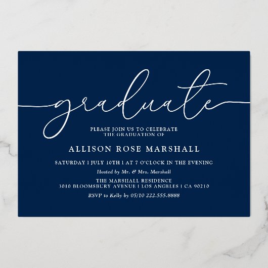 2025年写真卒業パーティー海軍シルバー 箔招待状 (裏面)