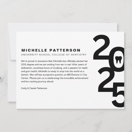 2025年写真歯科学校卒業 招待状 (裏面)