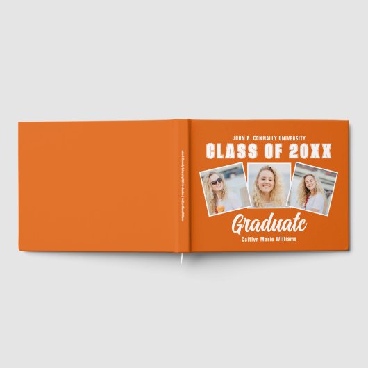 2025年卒業のオレンジホワイトフォトクラス ゲストブック (全面)