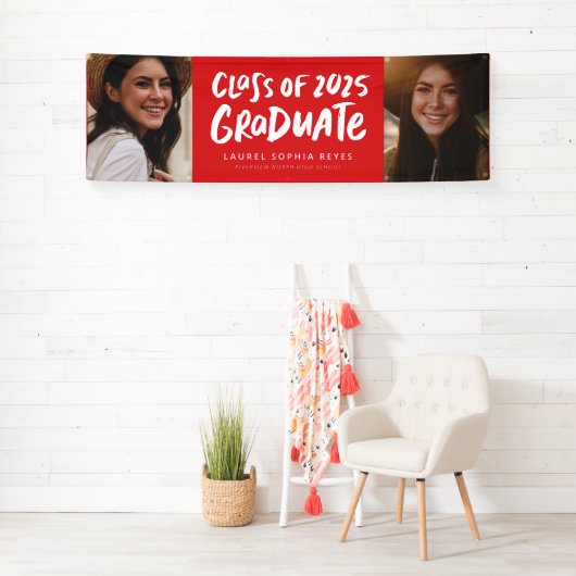 2025年卒業のクラスの赤2つの写真卒業 横断幕 (インサイチュ)