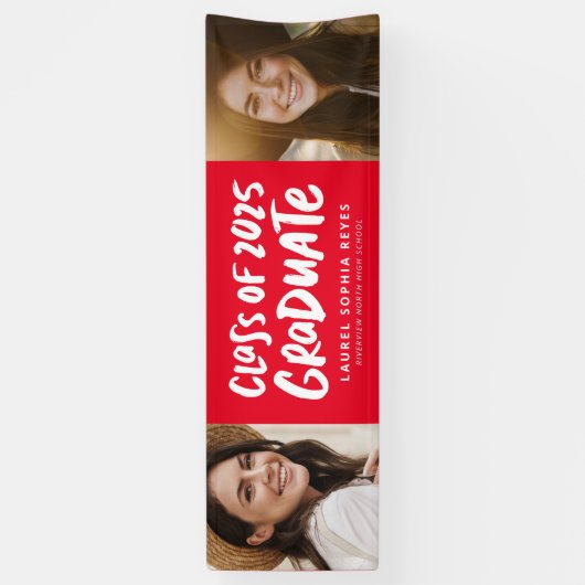 2025年卒業のクラスの赤2つの写真卒業 横断幕 (縦)